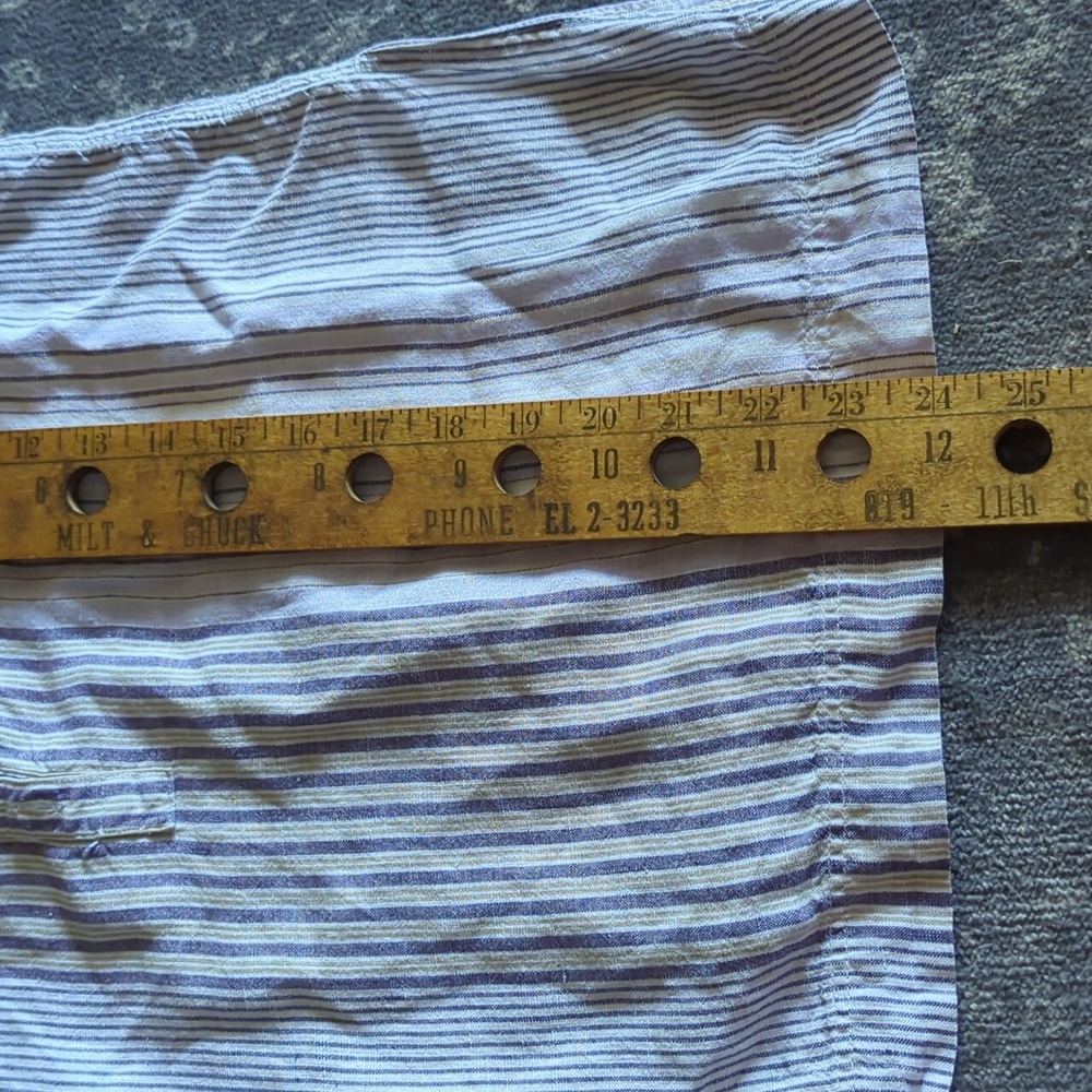 Kate Hill Petite Blue Yellow and White Striped Linen 3/4 Front Button Top S PS - Picture 7 of 7
